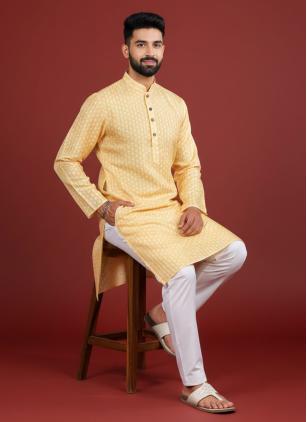 
                      Yellow Art Silk Sequins Work Kurta Pyjama