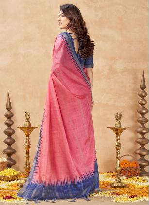 
                      Adorable Casual Pink Tussar Silk Weaving Saree