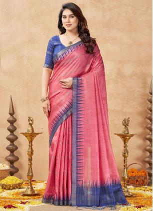 
                      Adorable Casual Pink Tussar Silk Weaving Saree