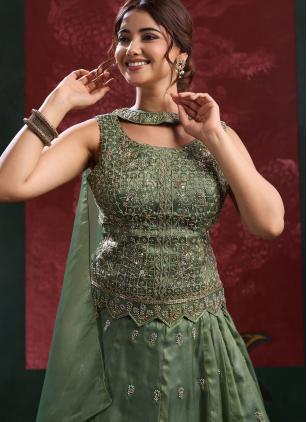 
                      Green Imported Beads Work Designer Lehenga Choli