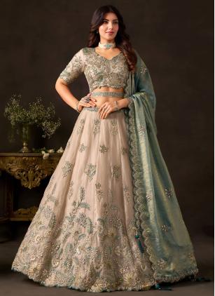 
                      Engagement Cream Fandy Dori Work Lehenga Choli