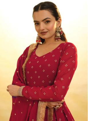 
                      Adorable Georgette Embroidered Red Salwar Kameez