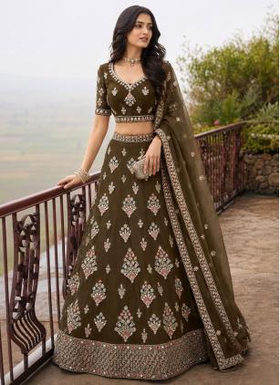 
                      Green Embroidered Designer Lehenga Choli For Bridesmaid