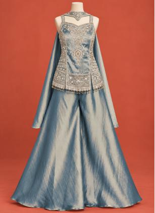
                      Grey Kanjivaram Silk Beads Salwar Kameez