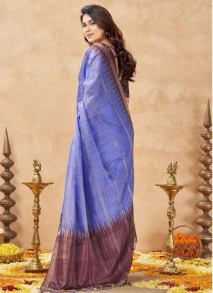 
                      Lavender Weaving Work Tussar Silk Contemporary Saree