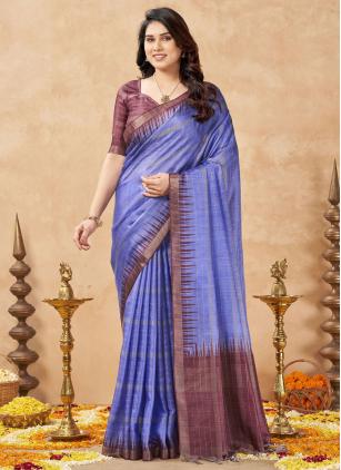 
                      Lavender Weaving Work Tussar Silk Contemporary Saree