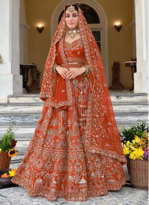 
                      Bridal Orange Handwork Beads Designer Lehenga Choli