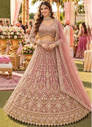 
                      Bridal Pink Beads Embroidered Fancy Fabric Designer Lehenga Choli