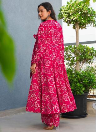 
                      Adorable Pink Digital Print Rayon Casual Kurti