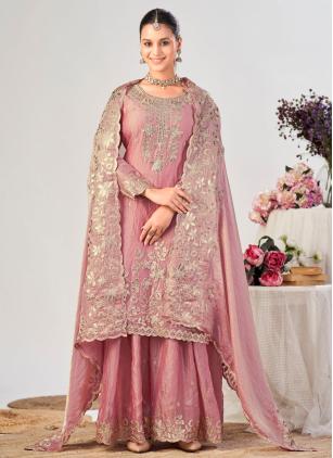 
                      Adorable Pink Embroidered Fandy Readymade Salwar Kameez