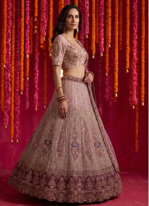 
                      Pink Net Beads Embroidered Trendy Lehenga Choli