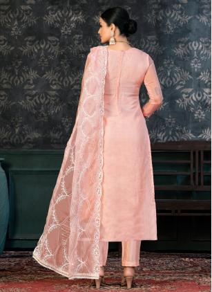 
                      Pink Organza Handwork Party Wear Salwar Suit