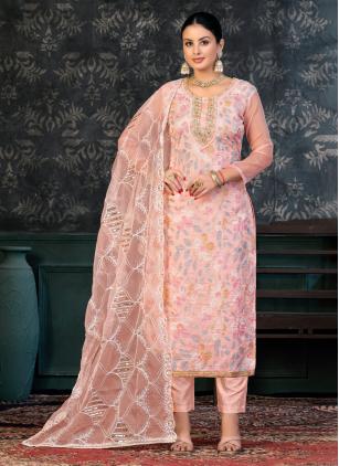 
                      Pink Organza Handwork Party Wear Salwar Suit