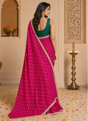 
                      Adorable Rani Printed Lace Georgette Trendy Saree