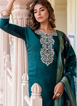 
                      Rayon Embroidered Blue and Teal Readymade Salwar Suit