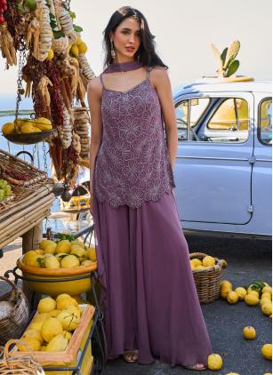 
                      Embroidered Beads Lavender Georgette Palazzo Salwar Kameez