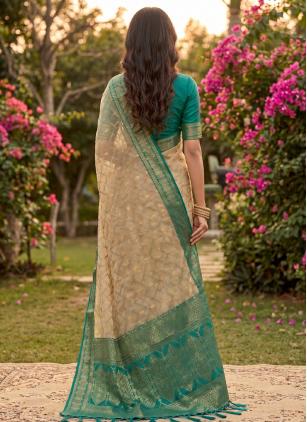 
                      Beige and Rama Cotton Casual Saree