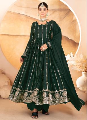 
                      Ceremonial Green Embroidered Anarkali Salwar Kameez