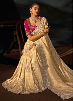 
                      Zari Cut Dana Work Cream Jacquard Contemporary Saree