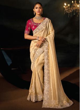 
                      Zari Cut Dana Work Cream Jacquard Contemporary Saree