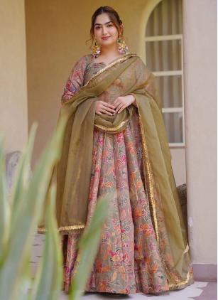 
                      Digital Print Silk Multi Colour Readymade Plus Size Gown