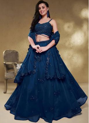 
                      Energetic Dori Work Georgette Blue Party Wear Lehenga Choli