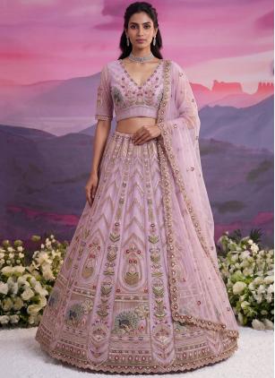 
                      Embroidered Lavender Net Trendy Lehenga Choli