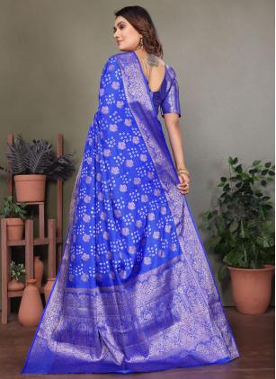 
                      Jacquard Weaving Work Blue Satin Silk Classic Saree