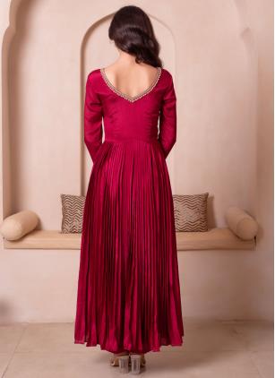 
                      Maroon Embroidered Chinon Plus Size Anarkali Salwar Kameez