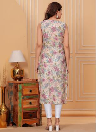 
                      Multi Colour Digital Print Silk Casual Kurti