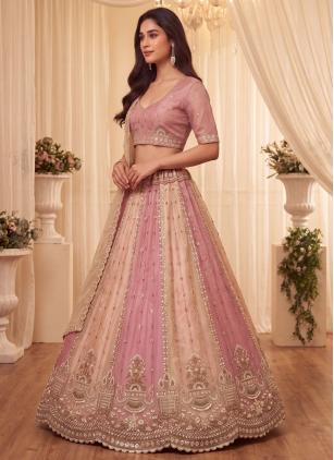 
                      Multi Colour Silk Embroidered Beads Engagement Lehenga Choli