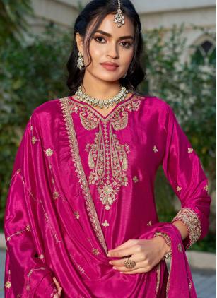 
                      Chinon Embroidered Pink Readymade Salwar Kameez