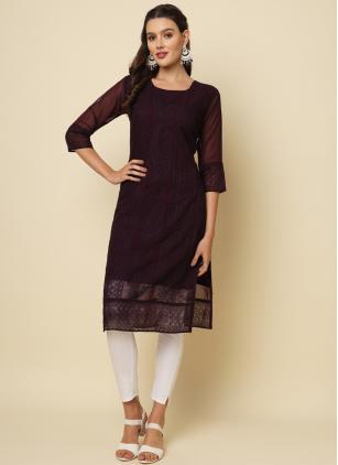 
                      Georgette Purple Chikankari Work Casual Kurti