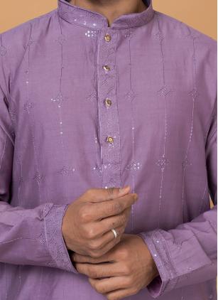
                      Alluring Purple Embroidered Cotton  Kurta Pajama