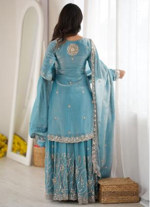 
                      Aqua Blue Beads Sequins Work Salwar Kameez