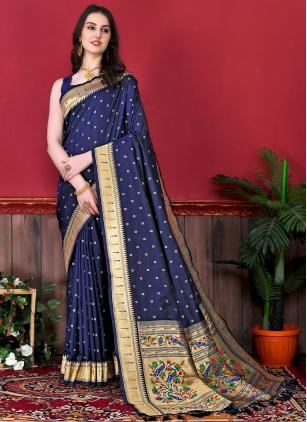 
                      Blue Silk Border Weaving Designer Saree