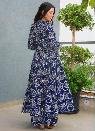 
                      Amazing Blue Digital Print Rayon Party Wear Kurti in Plus Size
