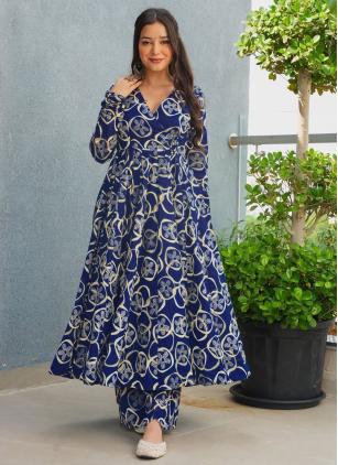 
                      Amazing Blue Digital Print Rayon Party Wear Kurti in Plus Size
