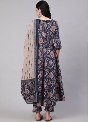 
                      Blue Print Work Rayon Pant Style Suit