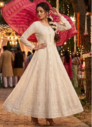 
                      Embroidered Georgette Off White Trendy Gown