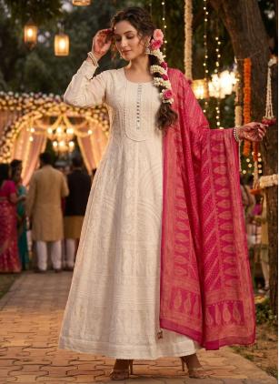 
                      Embroidered Georgette Off White Trendy Gown
