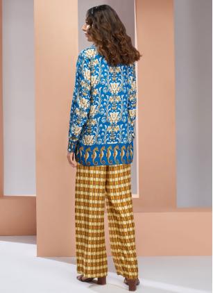 
                      Amazing Floral Print Muslin Blue Designer Kurti