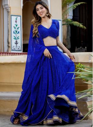 
                      Blue Lace Work Georgette Trendy Lehenga Choli