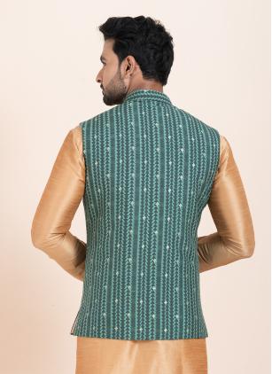 
                      Jacquard Work Cotton Firozi Nehru Jacket