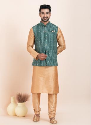 
                      Jacquard Work Cotton Firozi Nehru Jacket