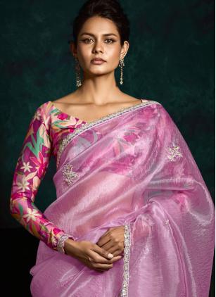 
                      Lavender and Magenta Embroidered Contemporary Saree