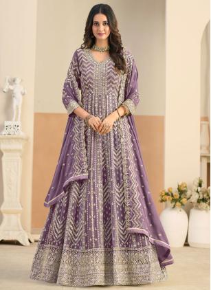 
                      Amazing Lavender Faux Georgette Embroidered Salwar suit