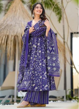 
                      Muslin Digital Print Blue Trendy Salwar Kameez
