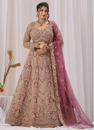 
                      Wedding Net Embroidered Mauve Designer Lehenga Choli