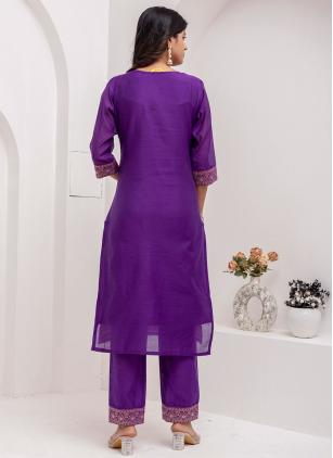 
                      Violet Jacquard Silk Readymade Salwar Kameez